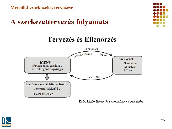 Mérnöki szerkezetek tervezése A szerkezettervezés folyamata Kollár László: Bevezetés a tartószerkezetek tervezésébe. 7/42 