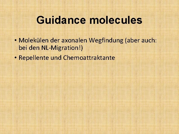 Guidance molecules • Molekülen der axonalen Wegfindung (aber auch: bei den NL-Migration!) • Repellente