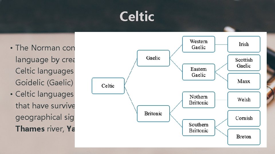 Celtic • The Norman conquest ressurrected the Celtic language by creating a linguistic hierarchy
