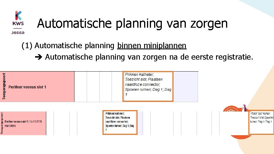 Automatische planning van zorgen (1) Automatische planning binnen miniplannen Automatische planning van zorgen na
