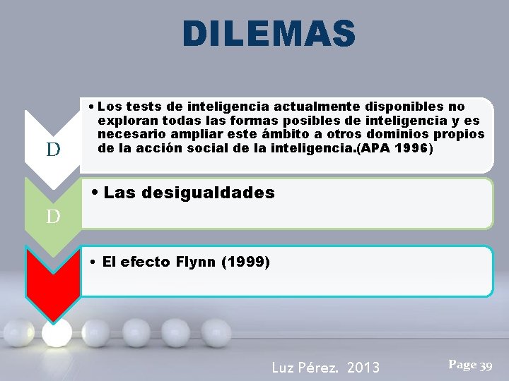 DILEMAS D • Los tests de inteligencia actualmente disponibles no exploran todas las formas