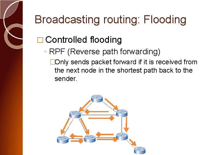 Broadcasting routing: Flooding � Controlled flooding ◦ RPF (Reverse path forwarding) �Only sends packet