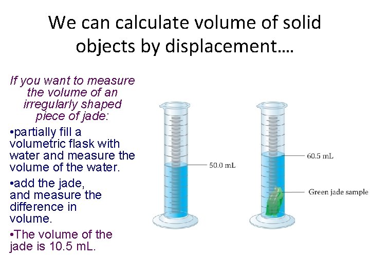 We can calculate volume of solid objects by displacement…. If you want to measure