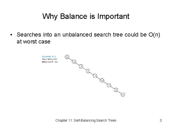 Why Balance is Important • Searches into an unbalanced search tree could be O(n)
