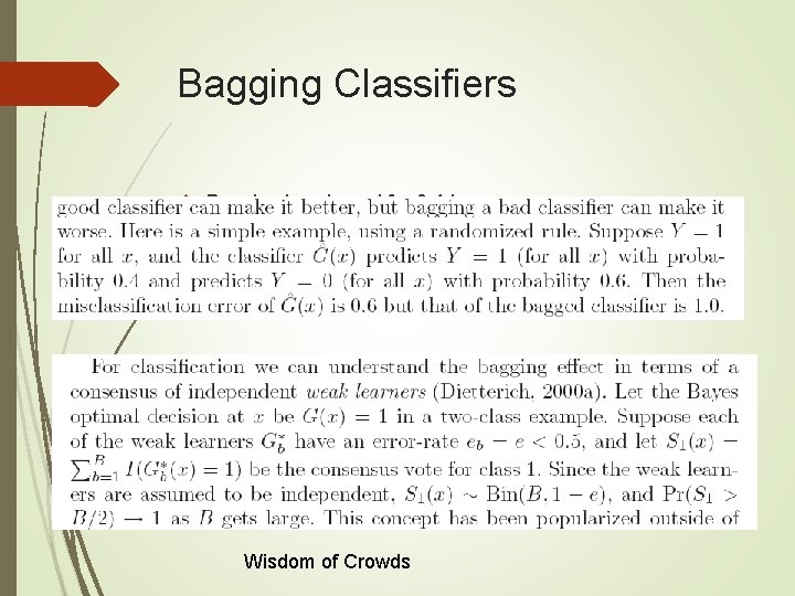 Bagging Classifiers Bagging is not good for 0 -1 loss Wisdom of Crowds 