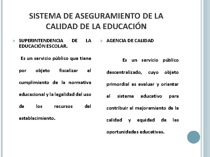 SISTEMA DE ASEGURAMIENTO DE LA CALIDAD DE LA EDUCACIÓN Ø SUPERINTENDENCIA DE EDUCACIÓN ESCOLAR.