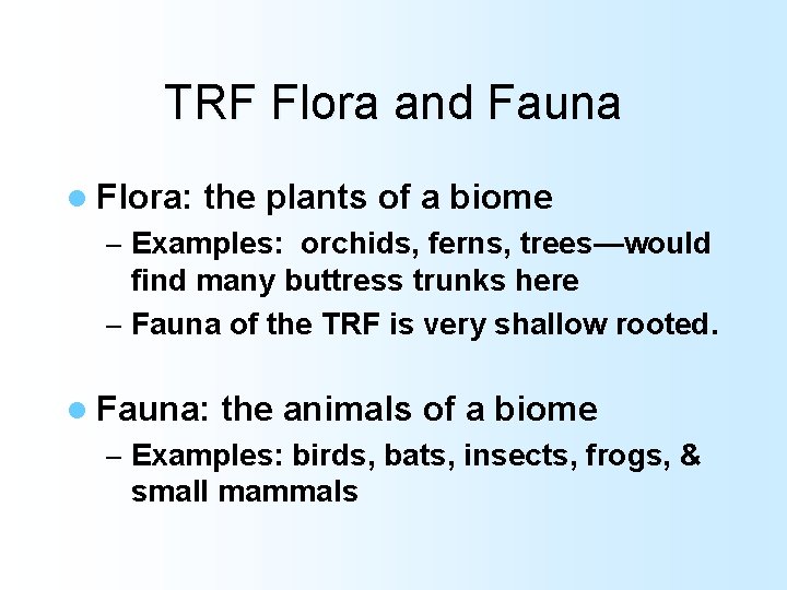 TRF Flora and Fauna l Flora: the plants of a biome – Examples: orchids,