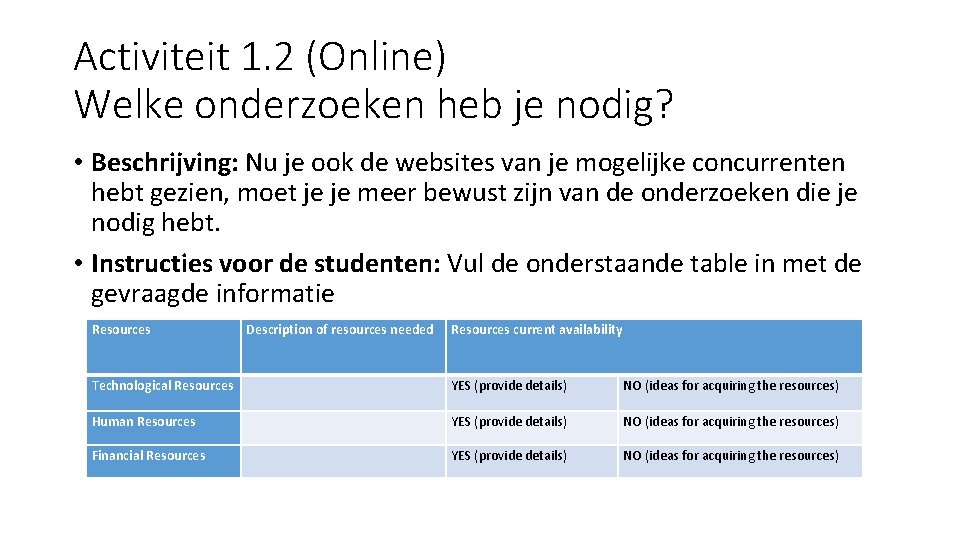 Activiteit 1. 2 (Online) Welke onderzoeken heb je nodig? • Beschrijving: Nu je ook