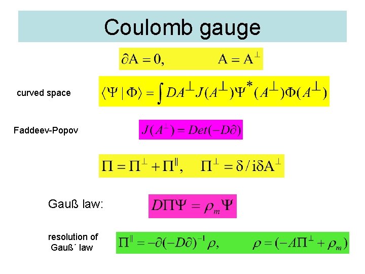 Coulomb gauge curved space Faddeev-Popov Gauß law: resolution of Gauß´ law 