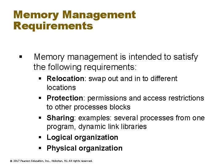 Memory Management Requirements § Memory management is intended to satisfy the following requirements: §