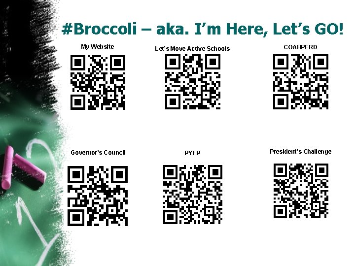 #Broccoli – aka. I’m Here, Let’s GO! My Website Let’s Move Active Schools COAHPERD