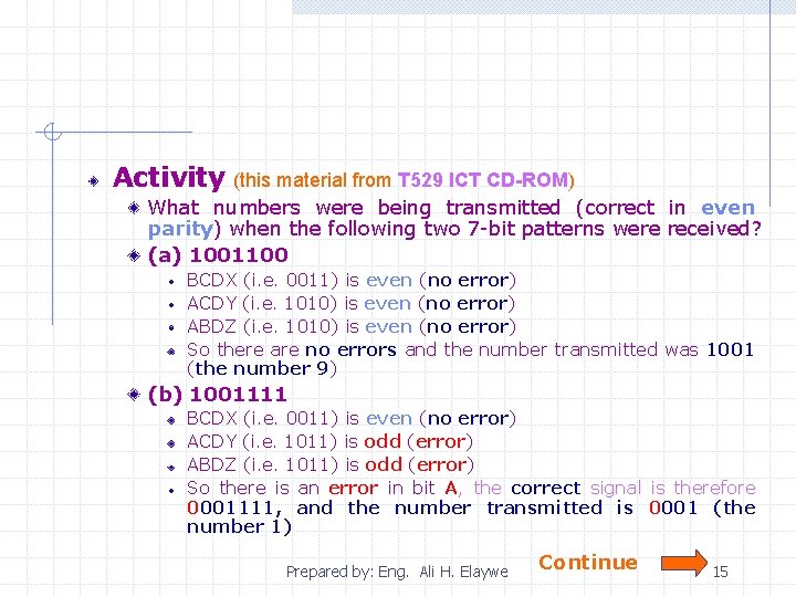 Activity (this material from T 529 ICT CD-ROM) What numbers were being transmitted (correct