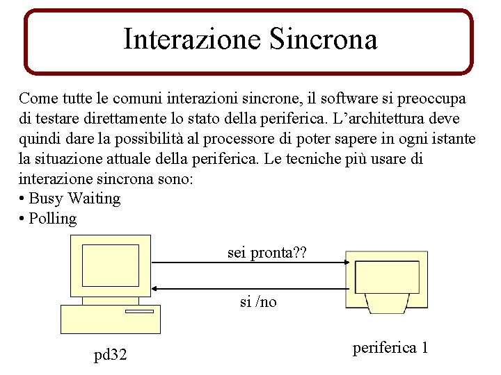 Interazione Sincrona Come tutte le comuni interazioni sincrone, il software si preoccupa di testare