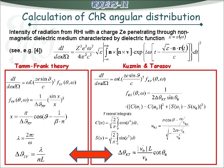 Calculation of Ch. R angular distribution Intensity of radiation from RHI with a charge