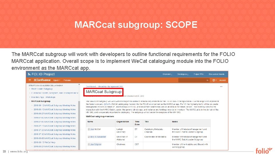 MARCcat subgroup: SCOPE The MARCcat subgroup will work with developers to outline functional requirements