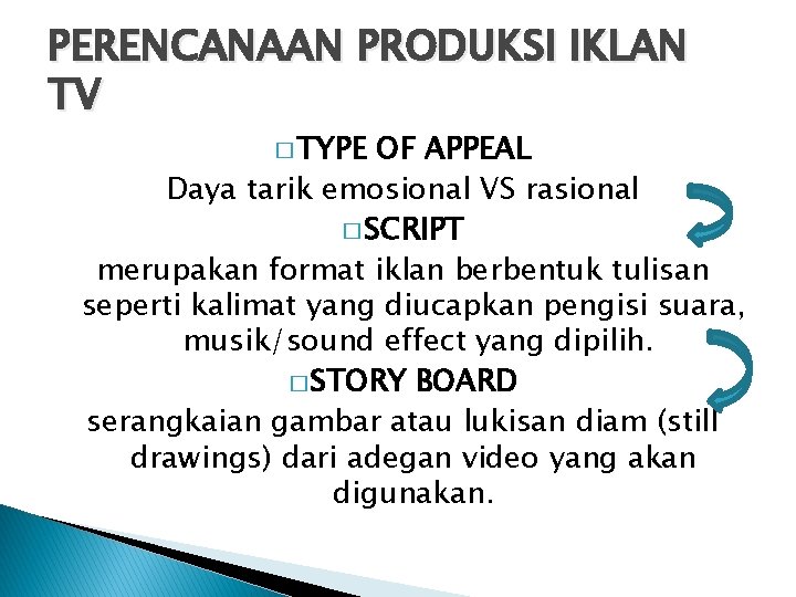 PERENCANAAN PRODUKSI IKLAN TV � TYPE OF APPEAL Daya tarik emosional VS rasional �