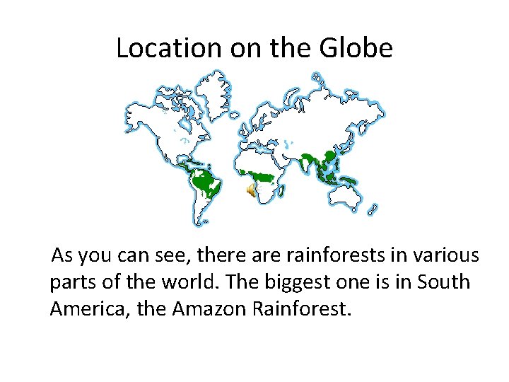 Location on the Globe As you can see, there are rainforests in various parts