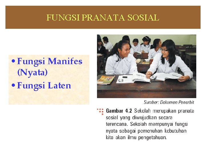 FUNGSI PRANATA SOSIAL • Fungsi Manifes (Nyata) • Fungsi Laten 