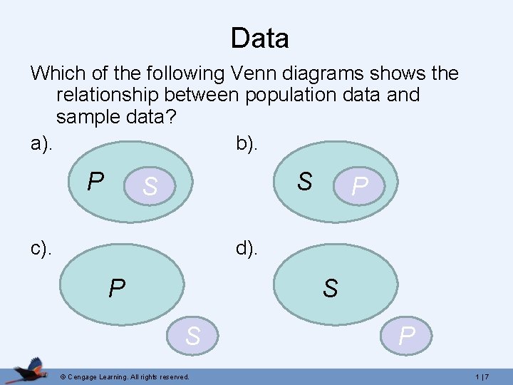  Data Which of the following Venn diagrams shows the relationship between population data