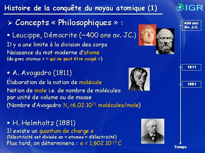 Histoire de la conquête du noyau atomique (1) Ø Concepts « Philosophiques » :