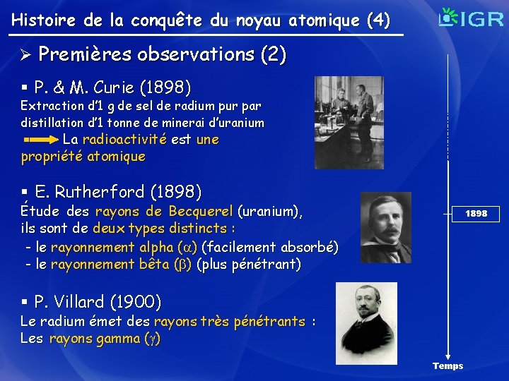 Histoire de la conquête du noyau atomique (4) Ø Premières observations (2) § P.