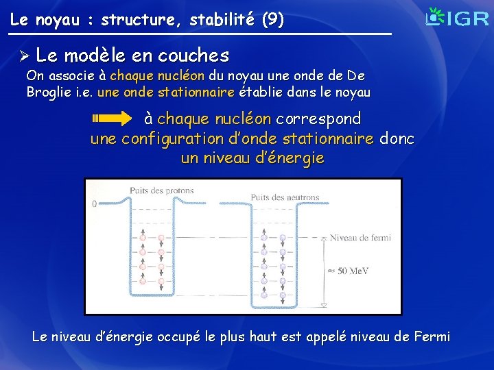 Le noyau : structure, stabilité (9) Ø Le modèle en couches On associe à