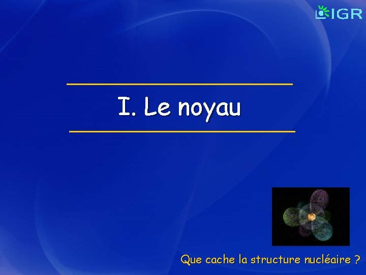 I. Le noyau Que cache la structure nucléaire ? 