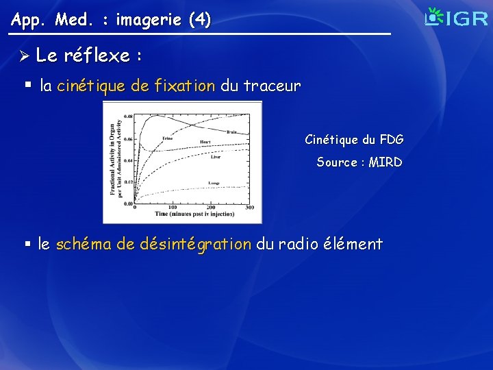 App. Med. : imagerie (4) Ø Le réflexe : § la cinétique de fixation