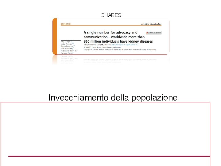 CHARES Invecchiamento della popolazione 61 milioni 59. 5 milioni >65 anni 22% 32% >80