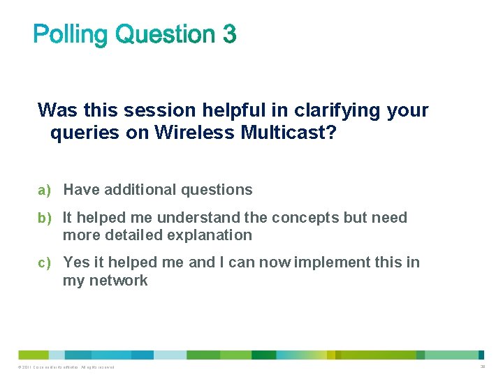 Was this session helpful in clarifying your queries on Wireless Multicast? a) Have additional