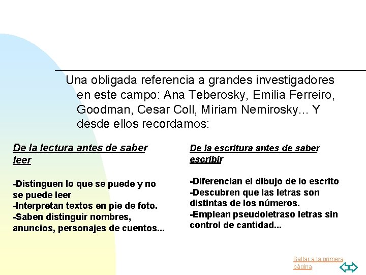 Una obligada referencia a grandes investigadores en este campo: Ana Teberosky, Emilia Ferreiro, Goodman,