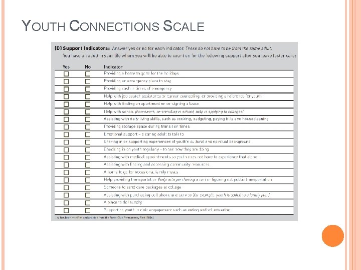 YOUTH CONNECTIONS SCALE 