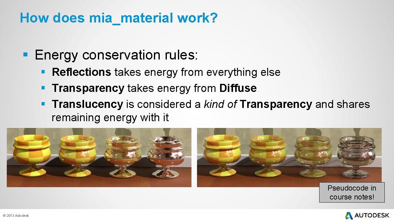 How does mia_material work? § Energy conservation rules: § Reflections takes energy from everything