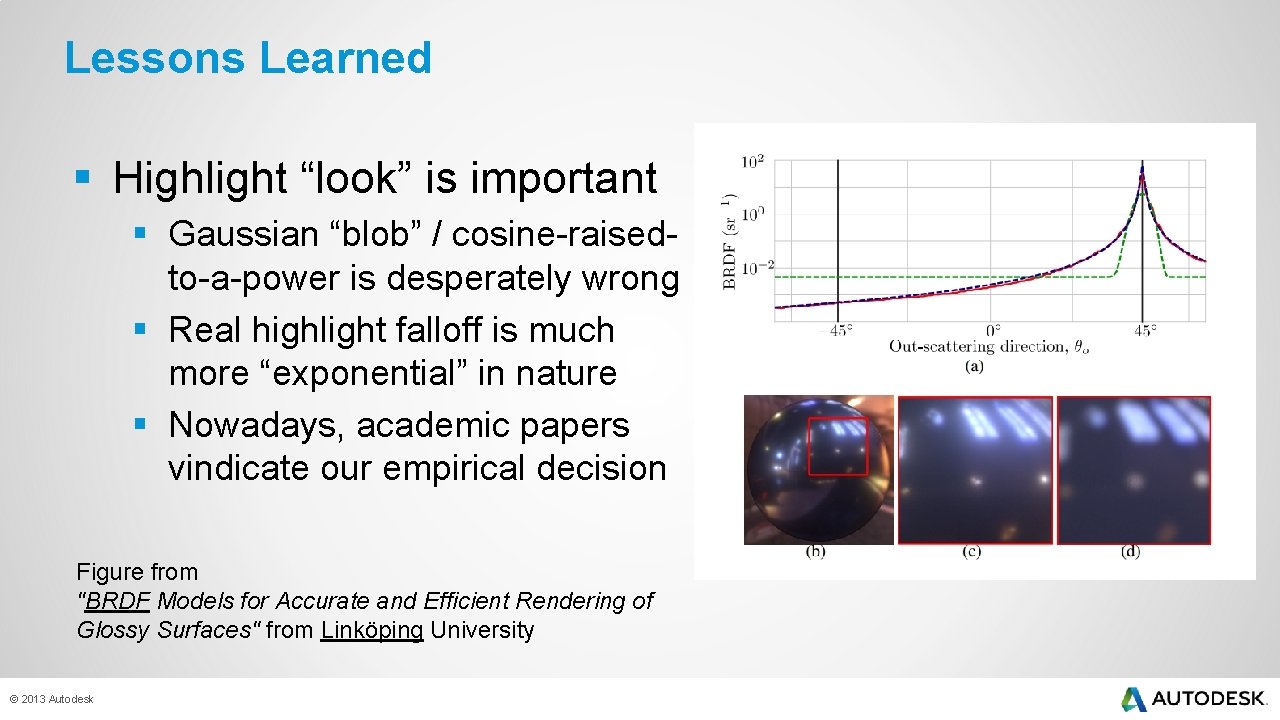 Lessons Learned § Highlight “look” is important § Gaussian “blob” / cosine-raisedto-a-power is desperately