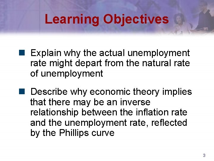 Learning Objectives n Explain why the actual unemployment rate might depart from the natural