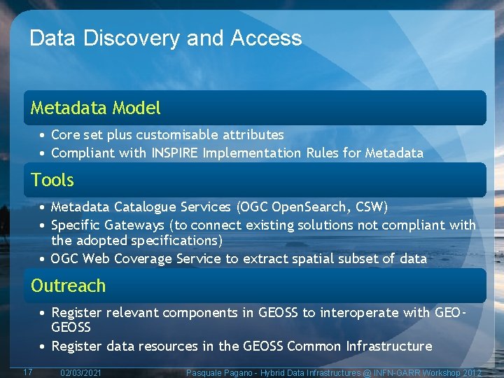 Data Discovery and Access Metadata Model • Core set plus customisable attributes • Compliant