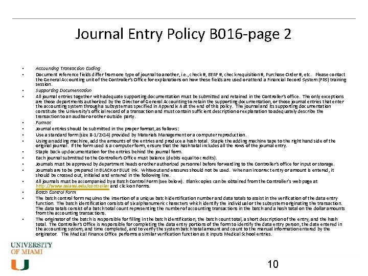 Journal Entry Policy B 016 -page 2 • • • • Accounting Transaction Coding