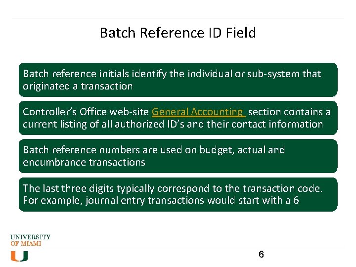 Batch Reference ID Field Batch reference initials identify the individual or sub-system that originated