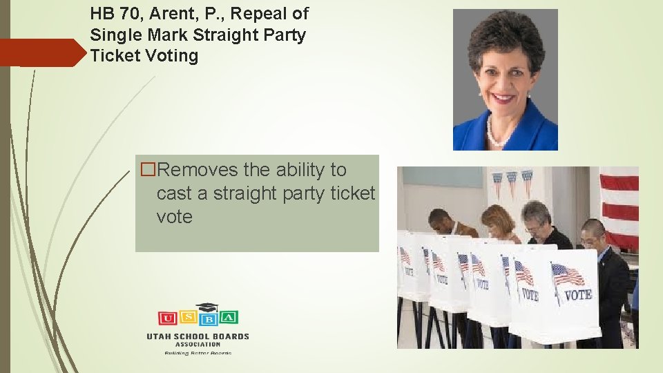 HB 70, Arent, P. , Repeal of Single Mark Straight Party Ticket Voting �Removes