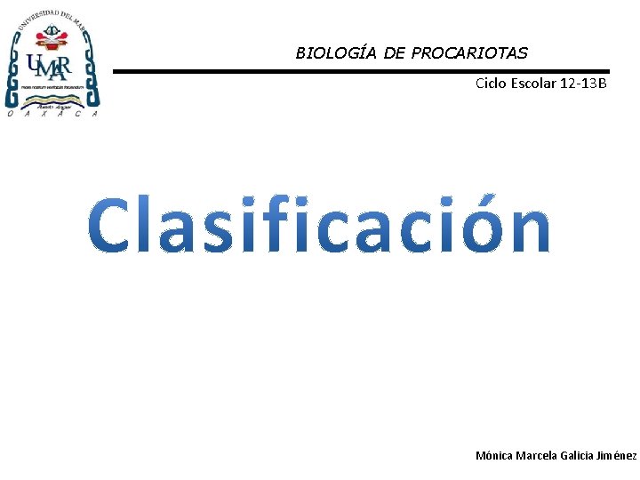 BIOLOGÍA DE PROCARIOTAS Ciclo Escolar 12 -13 B Mónica Marcela Galicia Jiménez 
