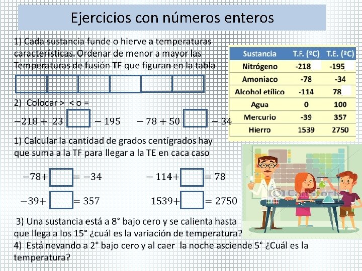 Ejercicios con números enteros 