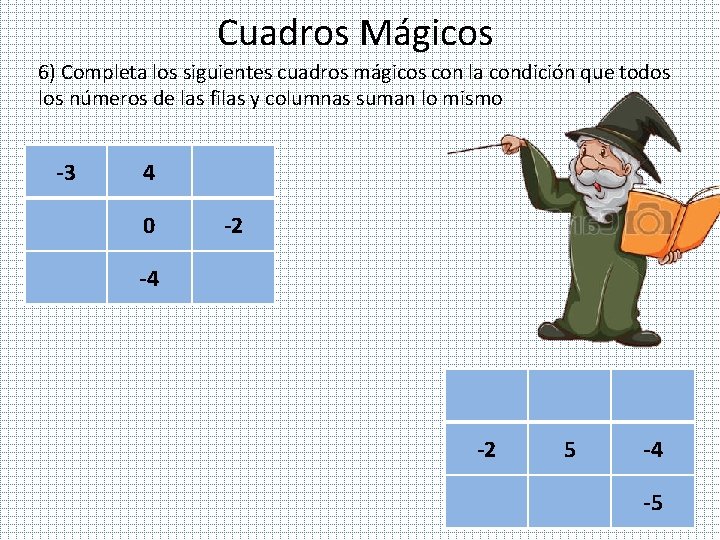 Cuadros Mágicos 6) Completa los siguientes cuadros mágicos con la condición que todos los