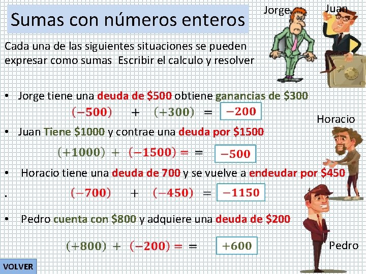 Sumas con números enteros Jorge Juan Cada una de las siguientes situaciones se pueden