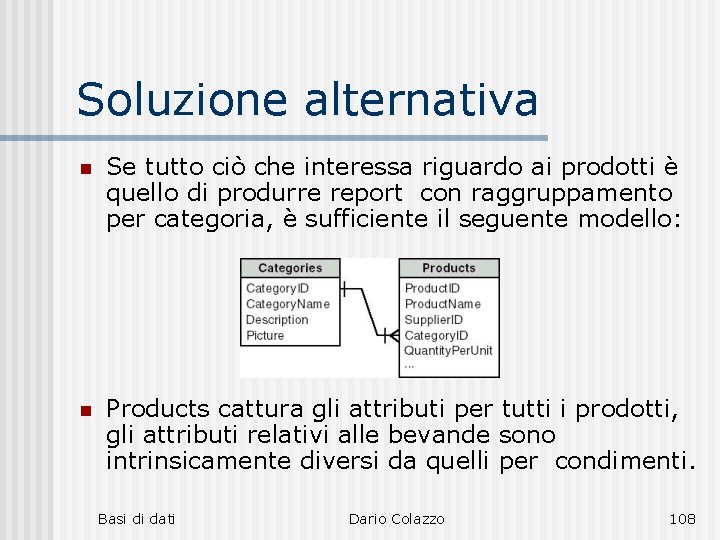 Soluzione alternativa n Se tutto ciò che interessa riguardo ai prodotti è quello di