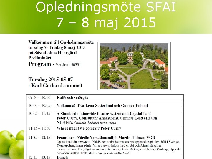Opledningsmöte SFAI 7 – 8 maj 2015 