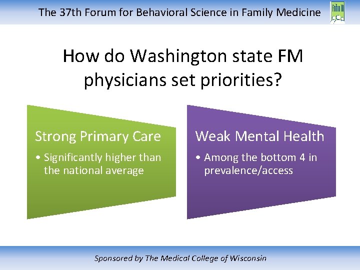 The 37 th Forum for Behavioral Science in Family Medicine How do Washington state