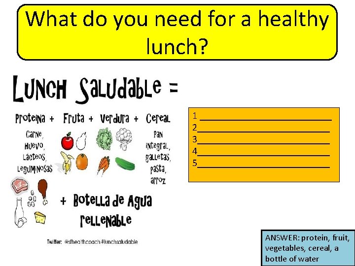 What do you need for a healthy lunch? 1 ______________ 2______________ 3______________ 4______________ 5______________