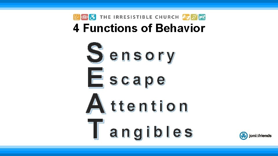 4 Functions of Behavior S ensory E scape A ttention T angibles 