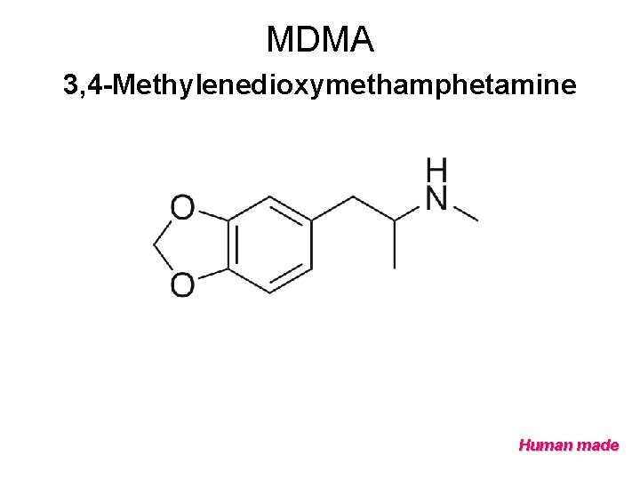 MDMA 3, 4 -Methylenedioxymethamphetamine Human made 