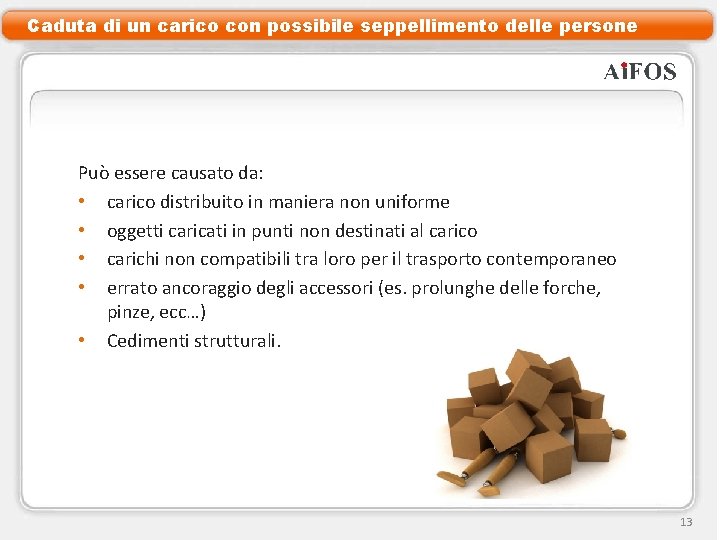 Caduta di un carico con possibile seppellimento delle persone Può essere causato da: •